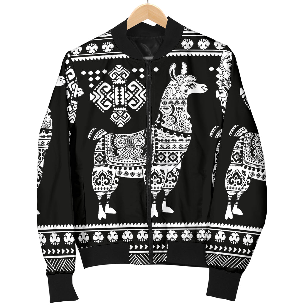 Llama Aztec Style Pattern Print Design 01 Women's Bomber Jacket