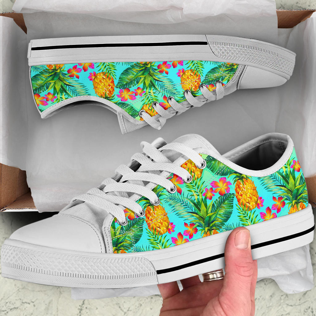 Pineapple Pattern Print Design PP010 White Bottom Low Top Shoes
