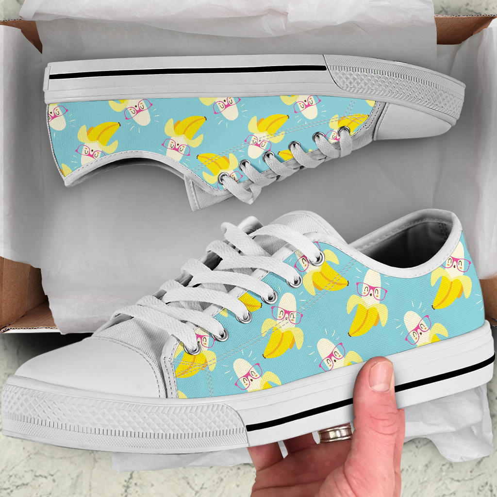 Banana Pattern Print Design BA07 White Bottom Low Top Shoes