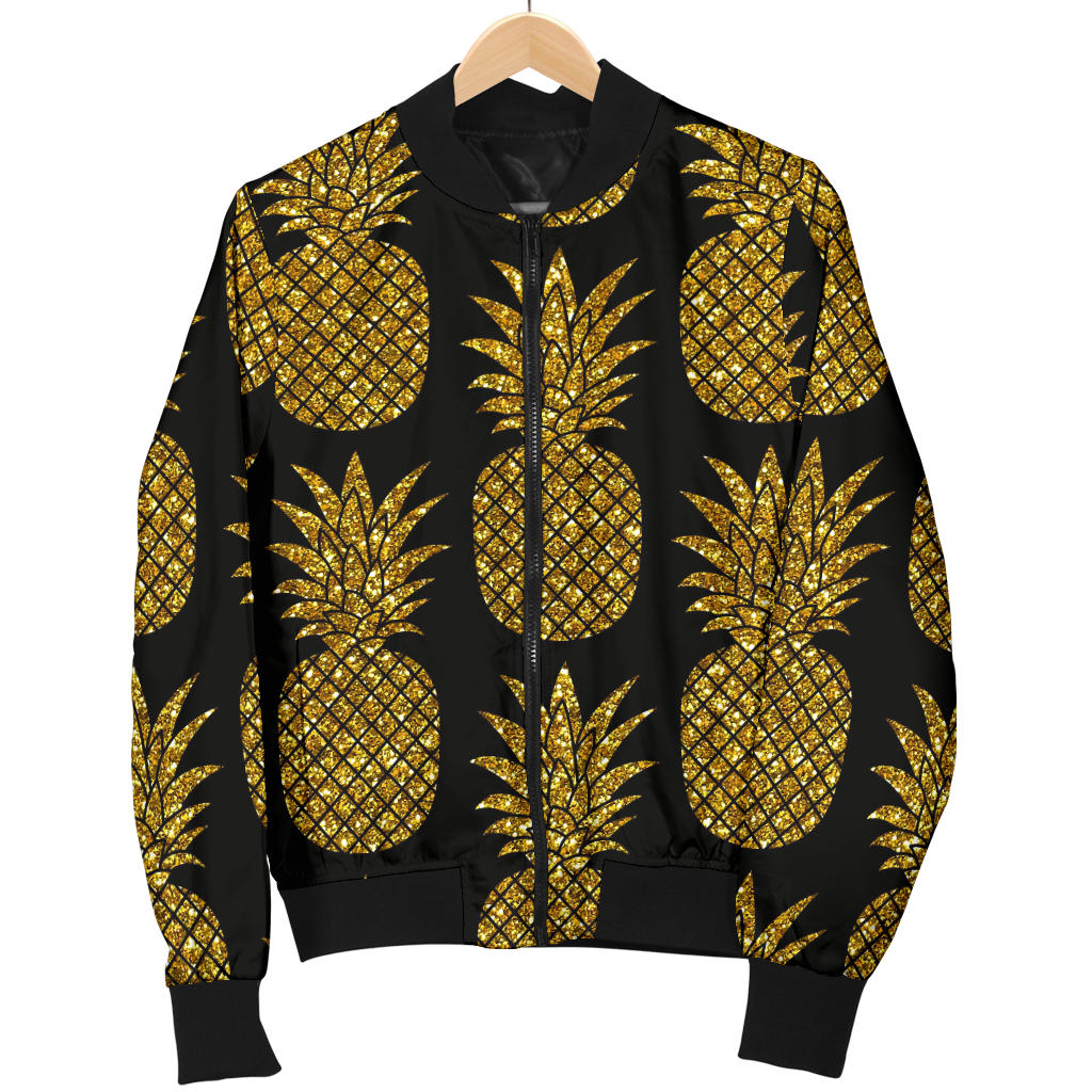 Gold Pineapple Pattern Print Design PP011 Men Bomber Jacket