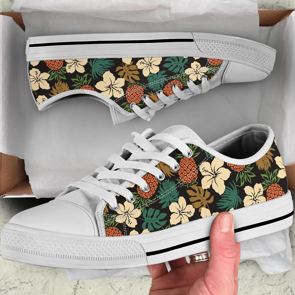 Hawaiian Themed Pattern Print Design H08 White Bottom Low Top Shoes
