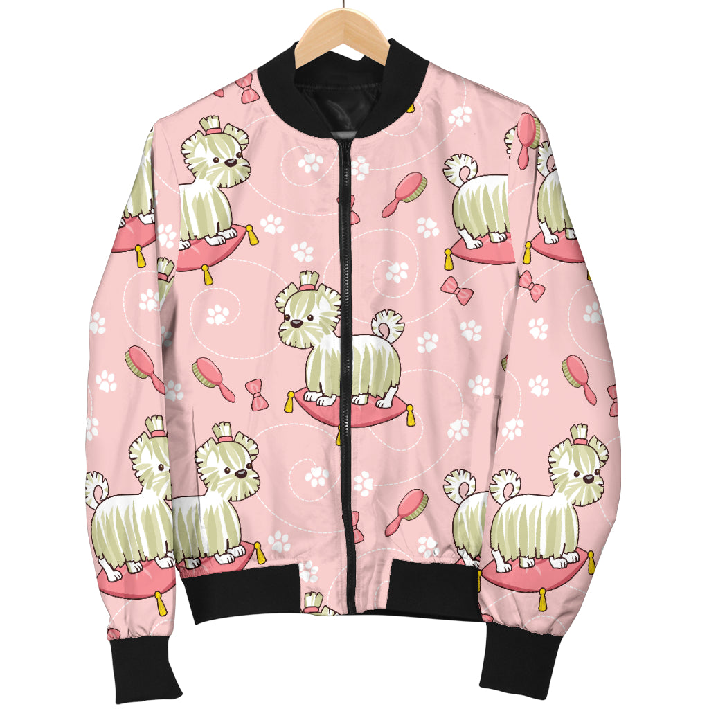 Bichons Frise Pattern Print Design 01 Women's Bomber Jacket