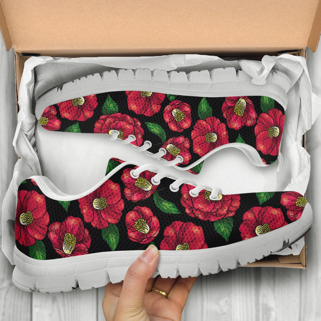 Camellia Pattern Print Design CM07 Sneakers White Bottom Shoes