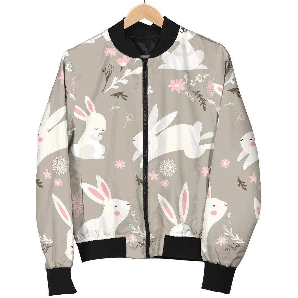 Rabbit Pattern Print Design RB03 Women Bomber Jacket