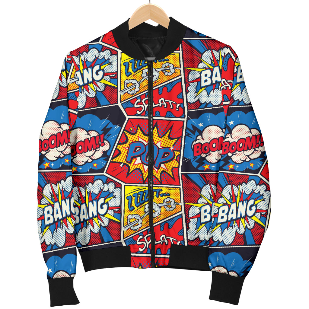 Comic Book Pattern Print Design 03 Women's Bomber Jacket