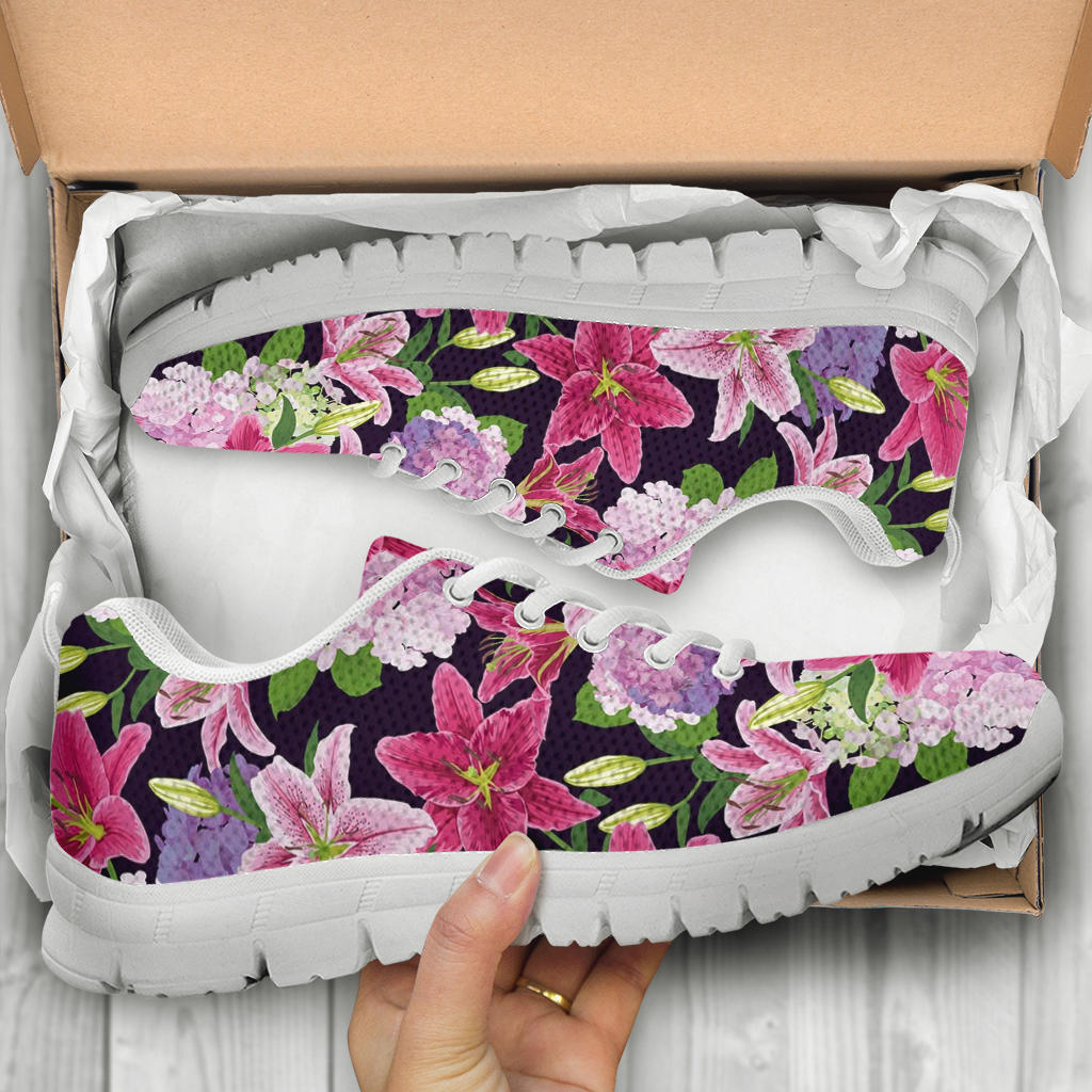 Lily Pattern Print Design LY017 Sneakers White Bottom Shoes