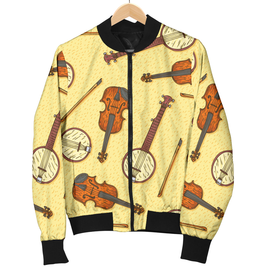 Banjo Violin Pattern Print Design 01 Women's Bomber Jacket