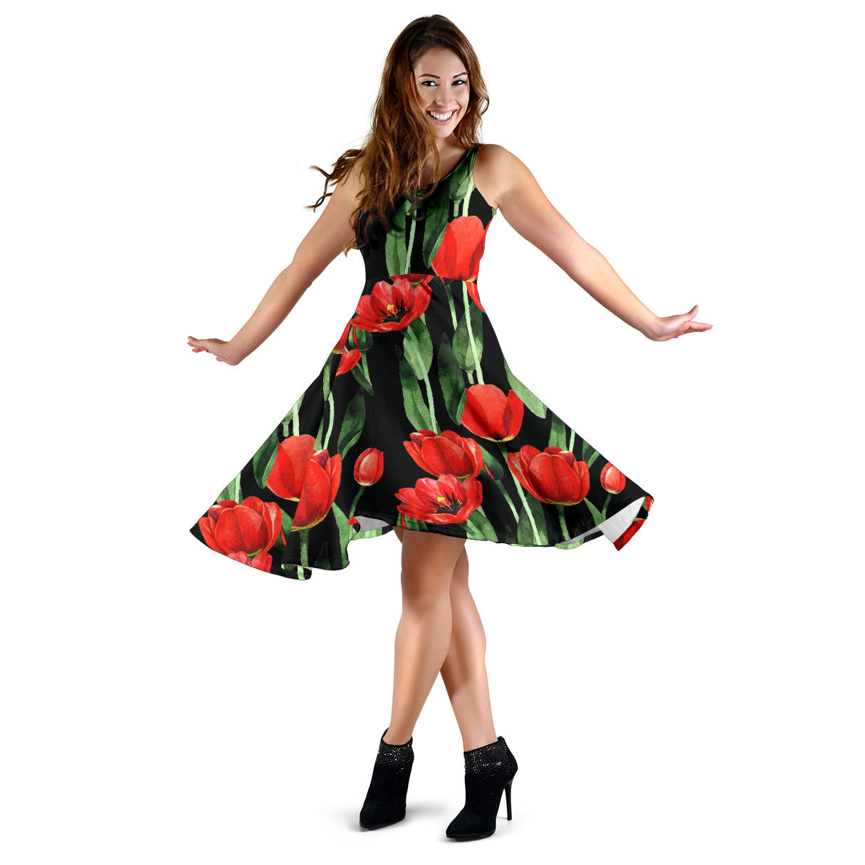 Tulip Red Pattern Print Design TP03 Midi Dress