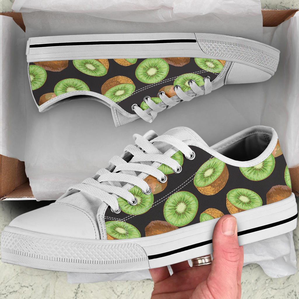 Kiwi Pattern Print Design KW03 White Bottom Low Top Shoes