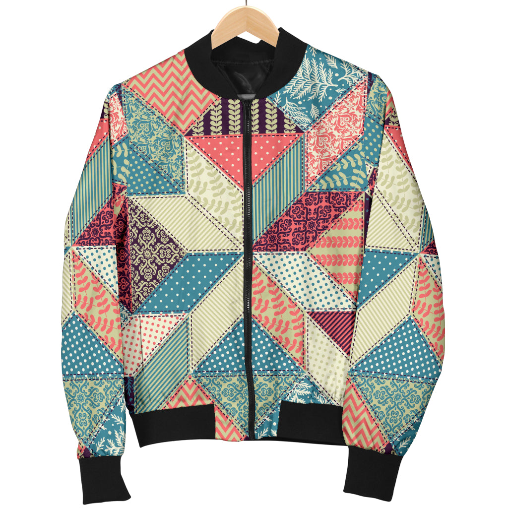 Patchwork Pattern Print Design 02 Women's Bomber Jacket