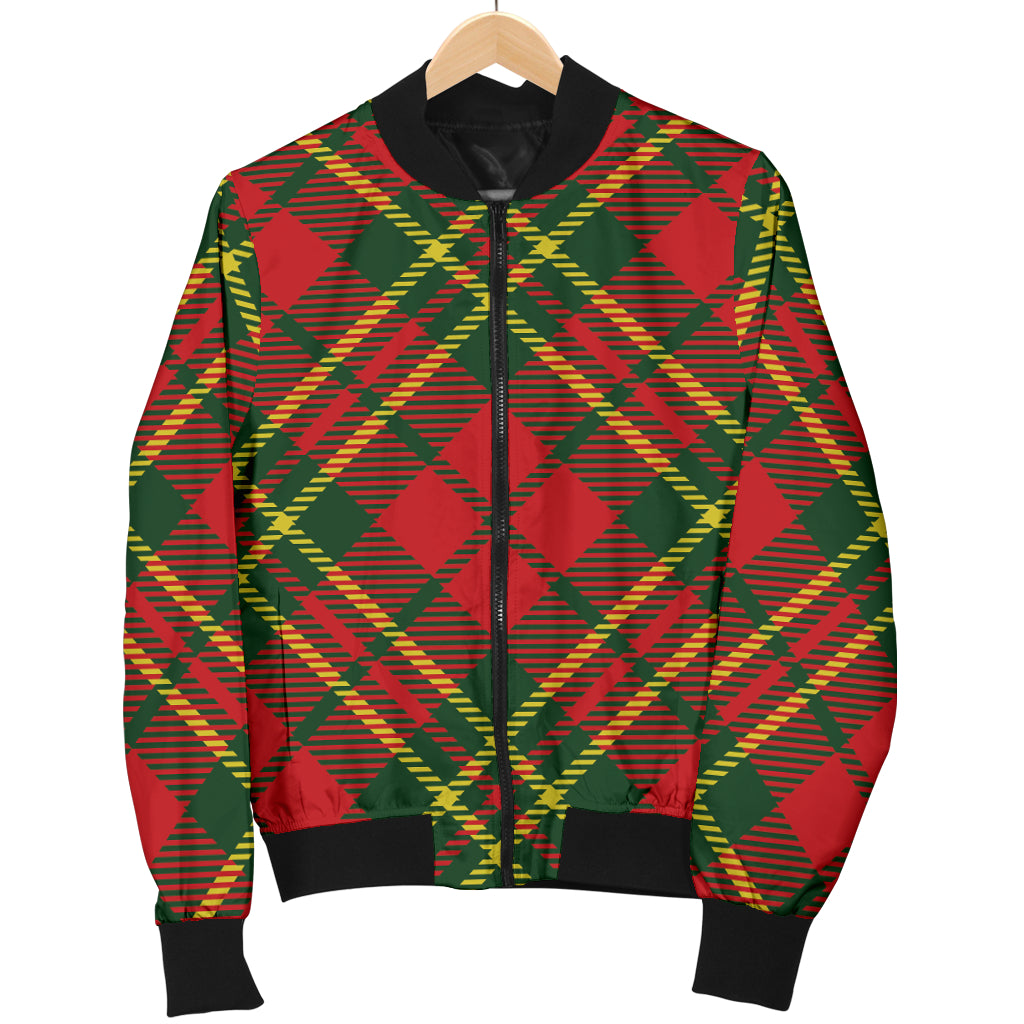 Plaid Holiday Pattern Print Design A01 Women's Bomber Jacket
