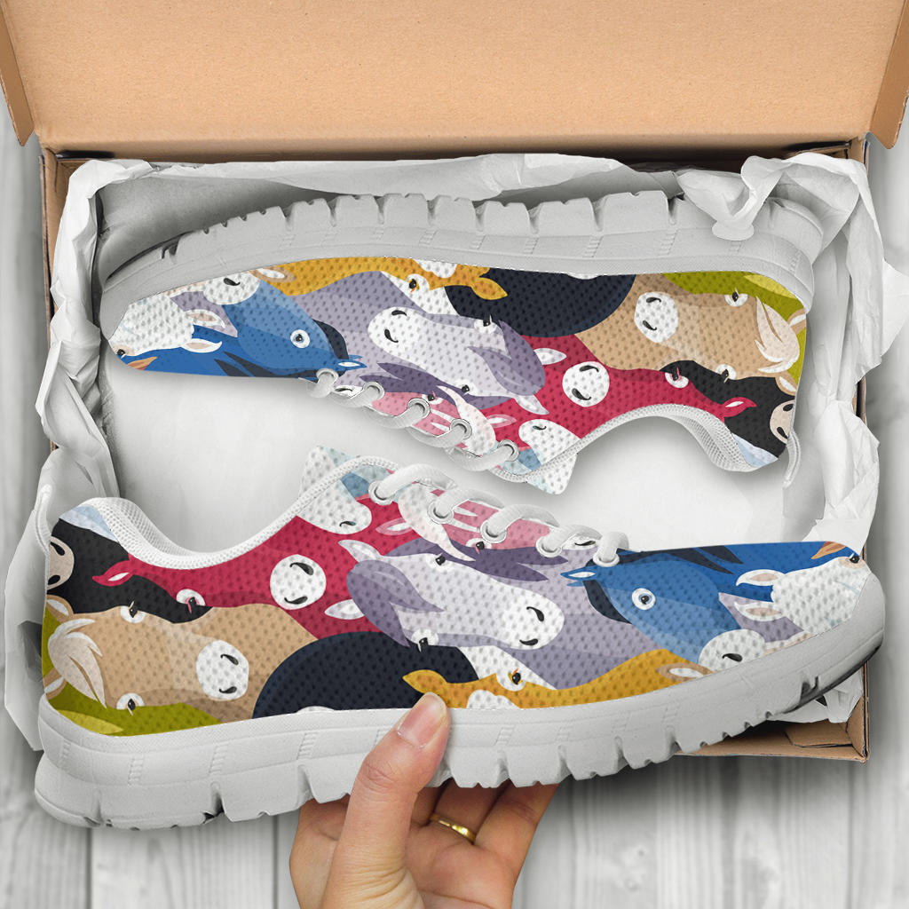 Colorful Horse Pattern Sneakers White Bottom Shoes