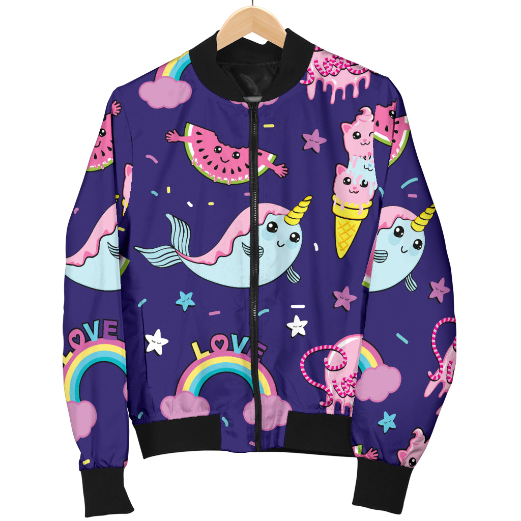 Narwhal Cute Pattern Print Design 02 Women's Bomber Jacket
