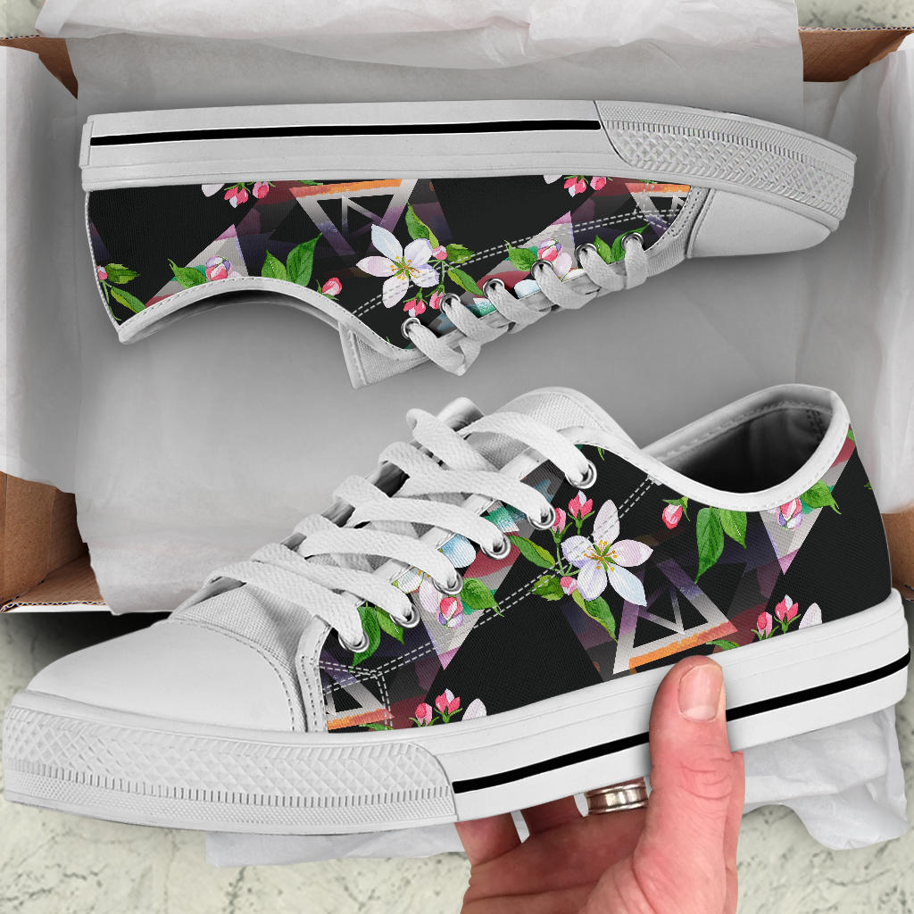 Apple blossom Pattern Print Design AB07 White Bottom Low Top Shoes