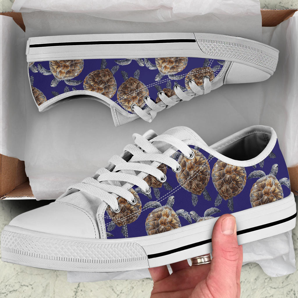Sea Turtle Pattern Print Design T05 White Bottom Low Top Shoes