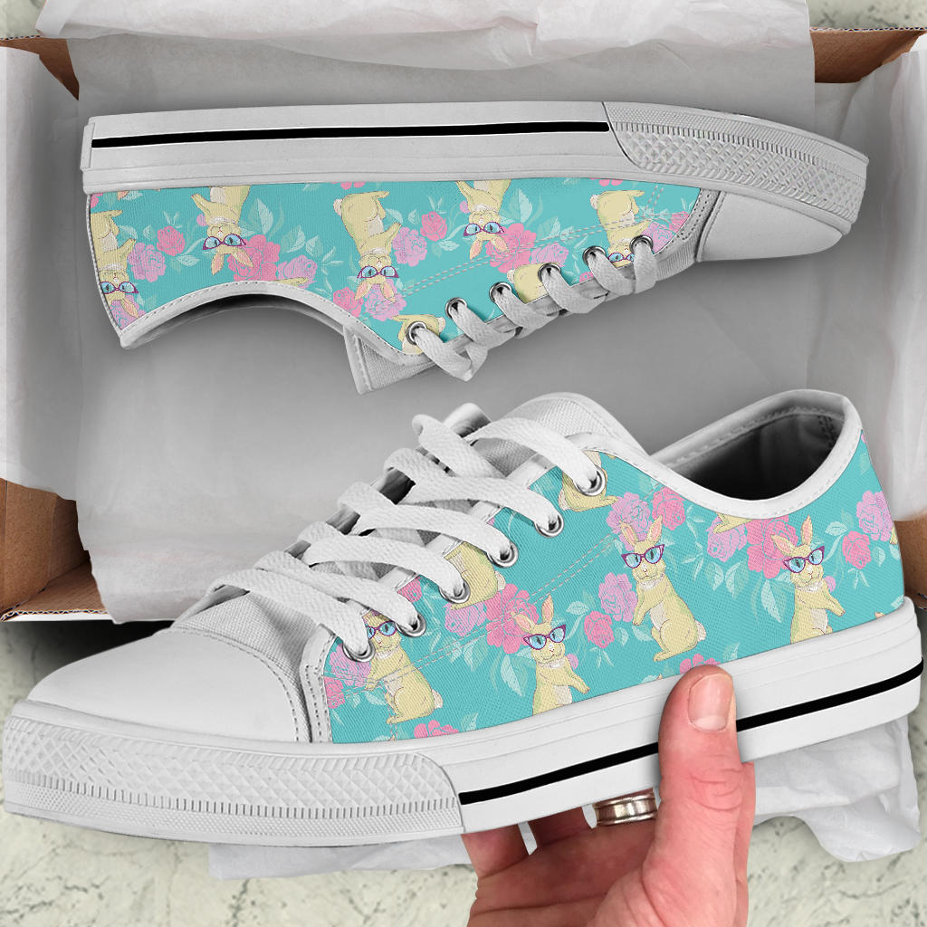 Rabbit Pattern Print Design RB05 White Bottom Low Top Shoes