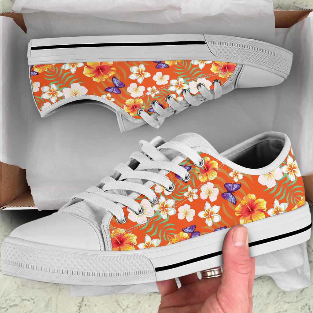 Tropical Flower Pattern Print Design TF027 White Bottom Low Top Shoes