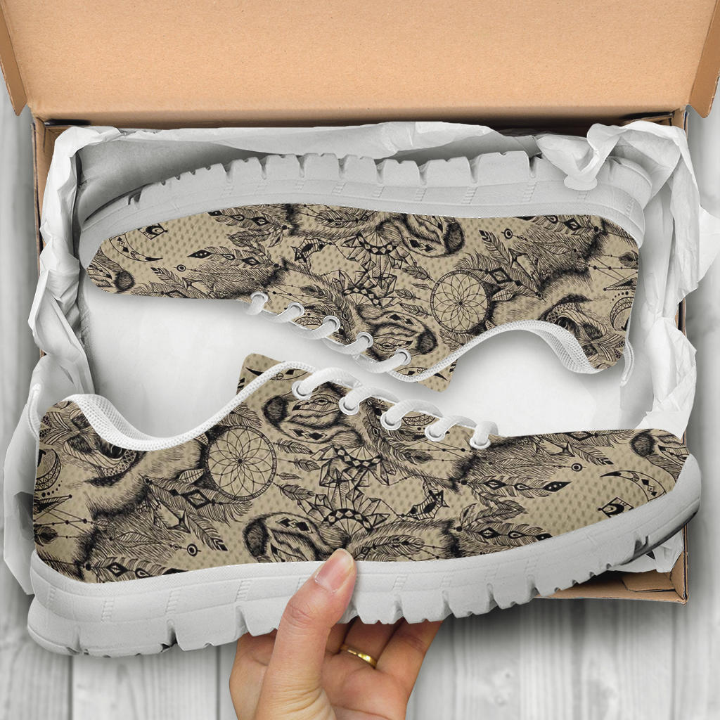 Indian Boho Wolf Sneakers White Bottom Shoes
