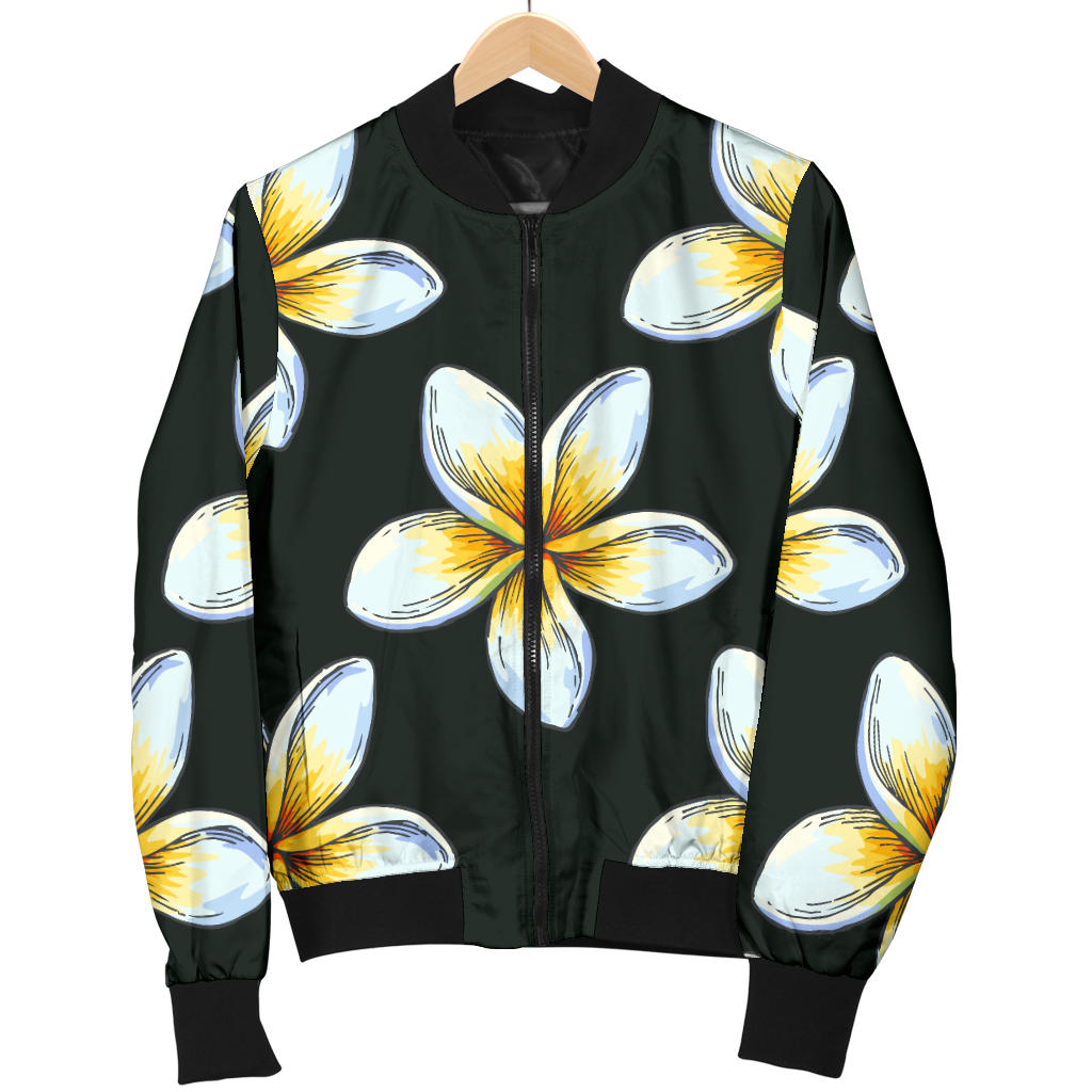White Plumeria Pattern Print Design PM022 Men Bomber Jacket