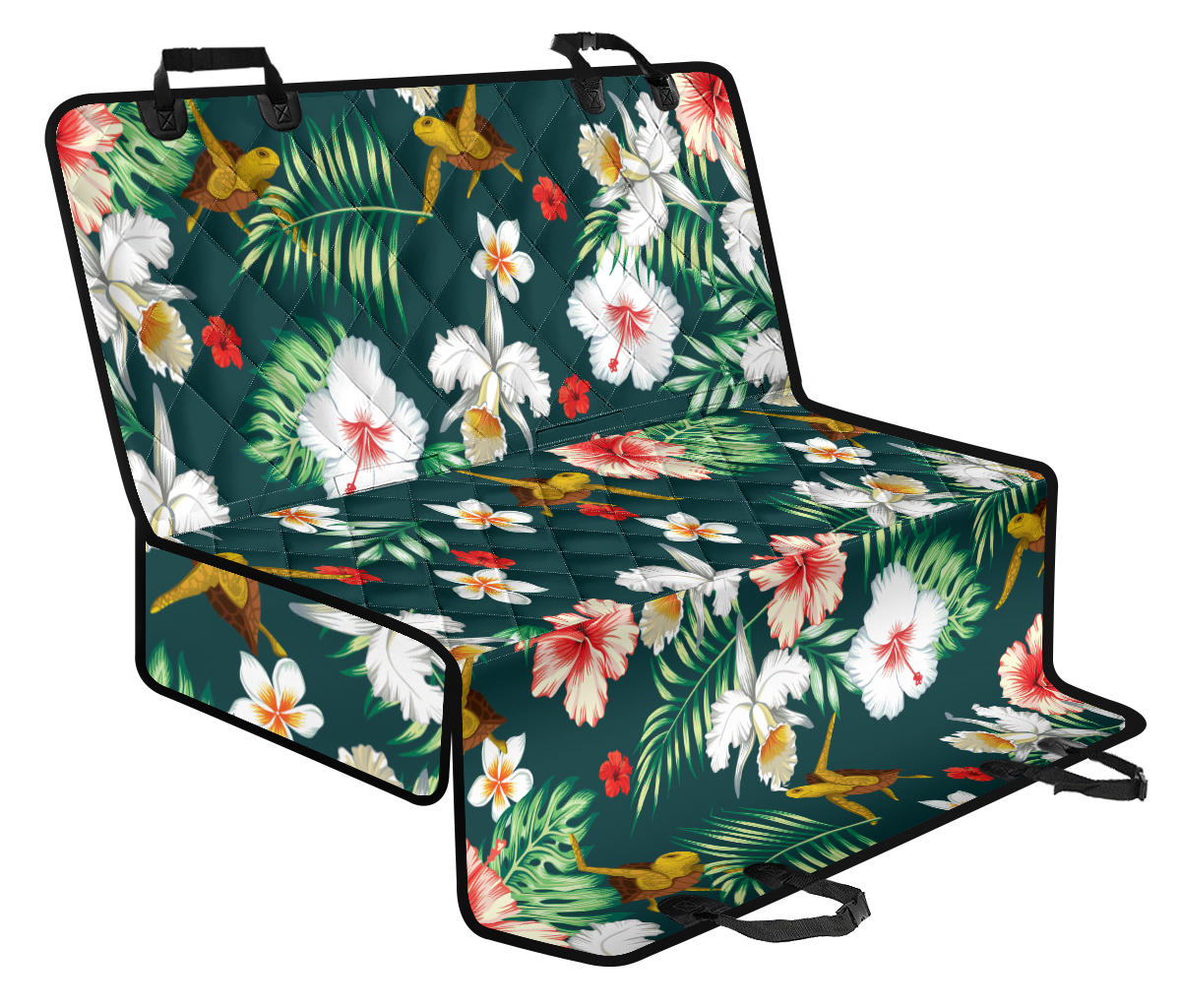 Hawaiian Flower Design with SeaTurtle Print Rear Dog Seat Cover