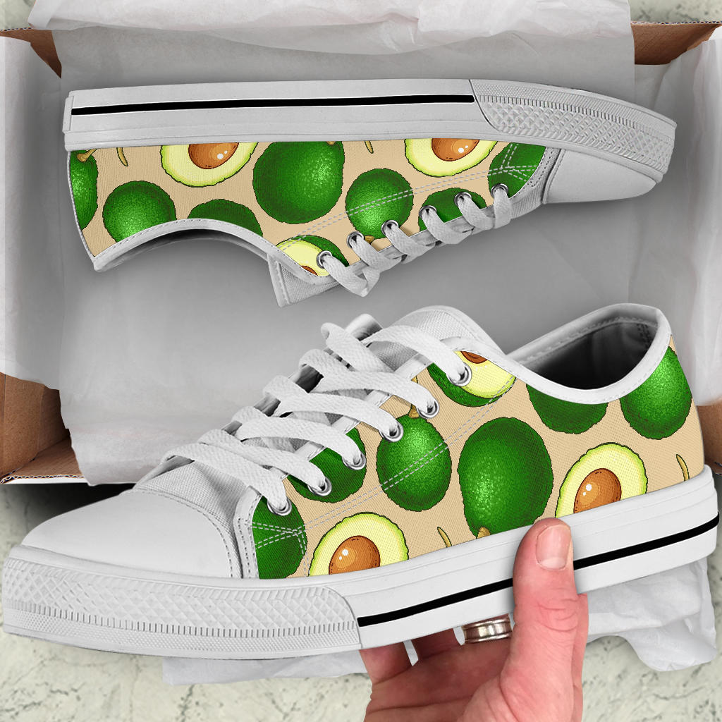 Avocado Pattern Print Design AC010 White Bottom Low Top Shoes