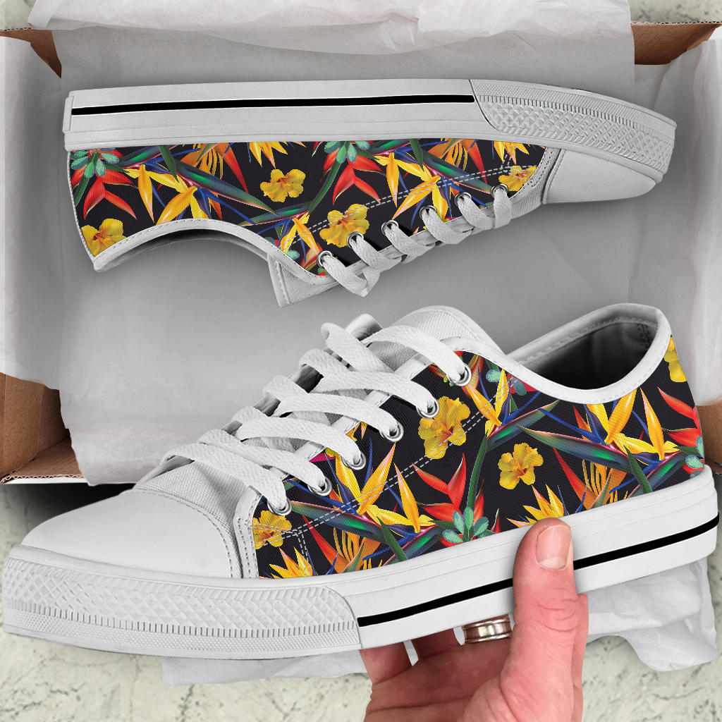 Bird Of Paradise Pattern Print Design BOP016 White Bottom Low Top Shoes