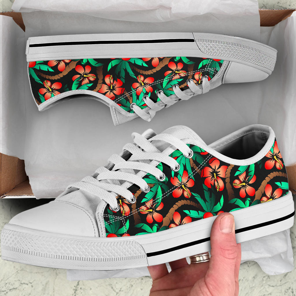 Hawaiian Themed Pattern Print Design H022 White Bottom Low Top Shoes