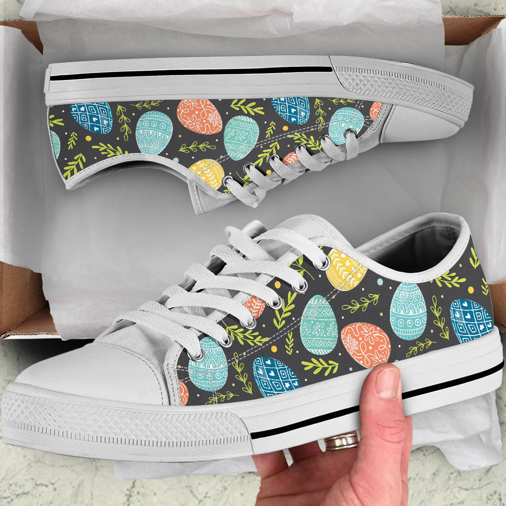 Easter Eggs Pattern Print Design RB01 White Bottom Low Top Shoes