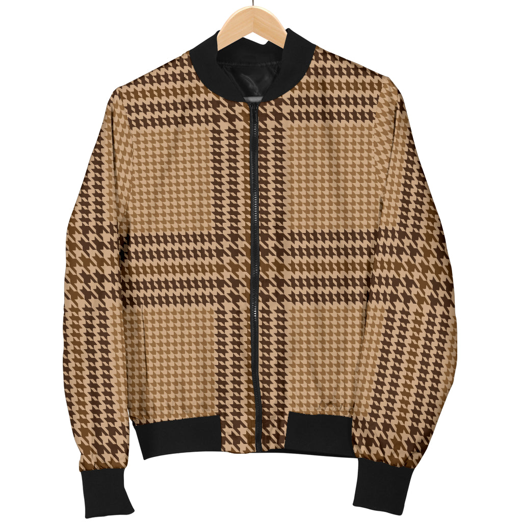 Houndstooth Brown Pattern Print Design 04 Women's Bomber Jacket