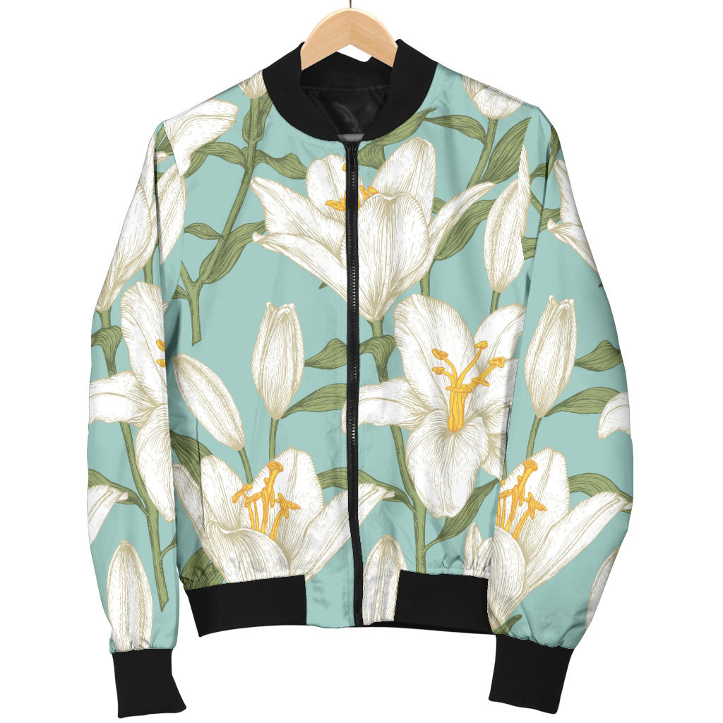 Lily Pattern Print Design LY09 Women Bomber Jacket