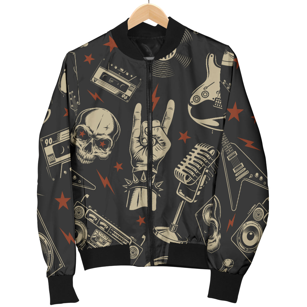 Rock and Roll Skull Pattern Print Design A03 Women's Bomber Jacket
