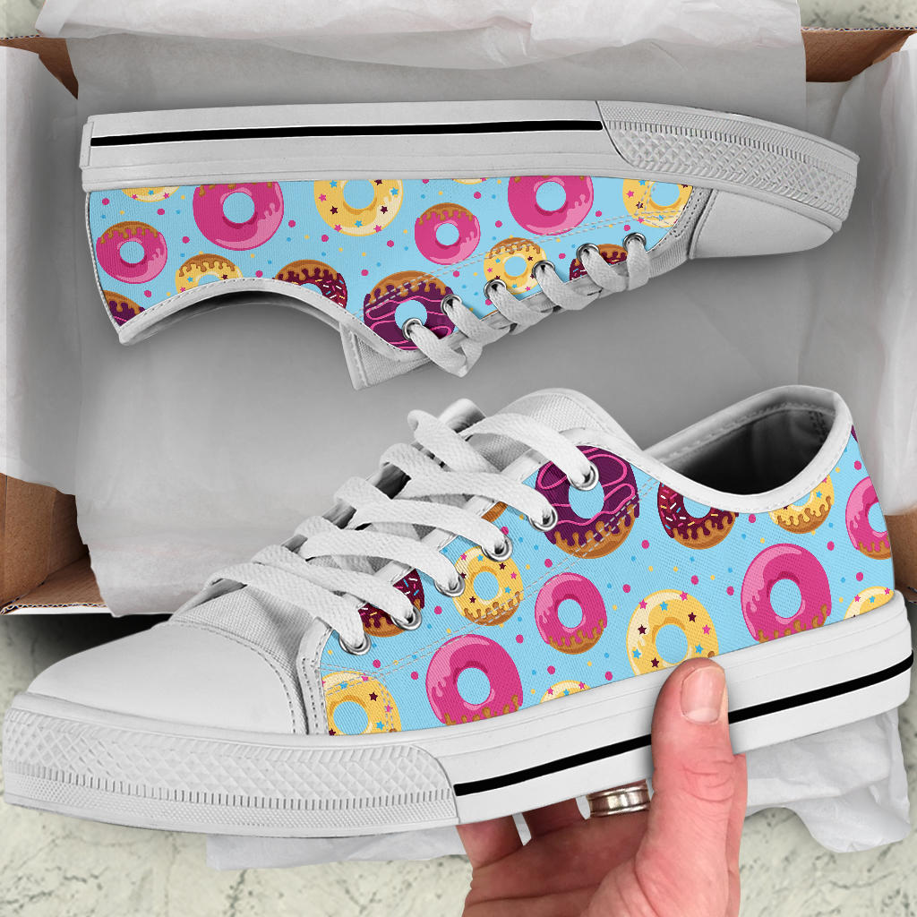 Donut Pattern Print Design DN07 White Bottom Low Top Shoes