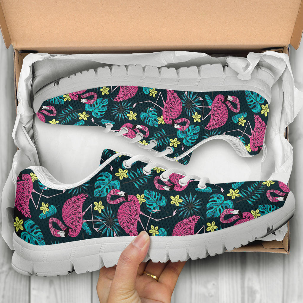 Flamingo Print Pattern Sneakers White Bottom Shoes