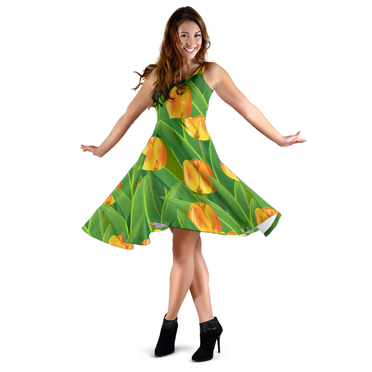 Tulip Orange Pattern Print Design TP07 Midi Dress