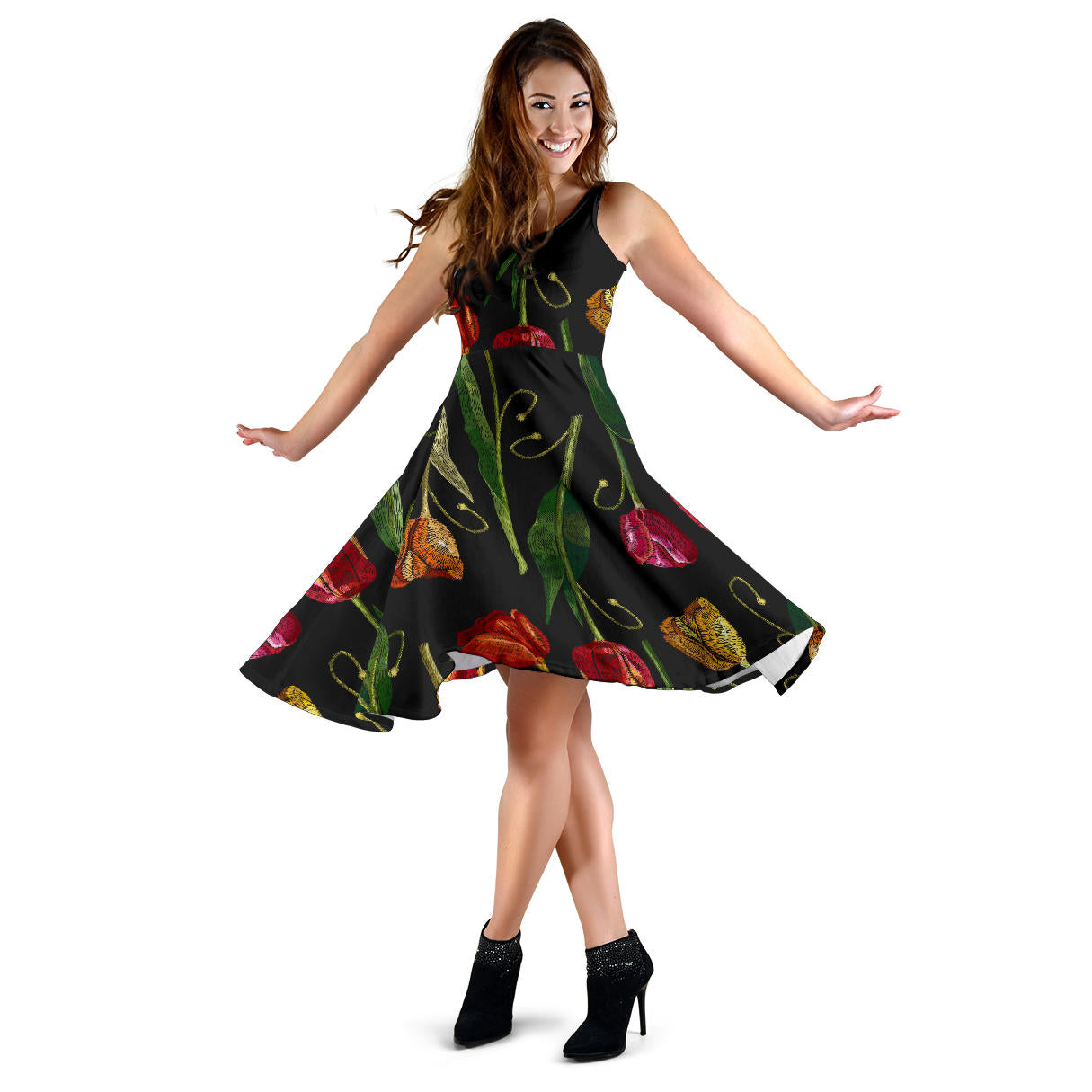 Tulip Embroidered Pattern Print Design TP01 Midi Dress