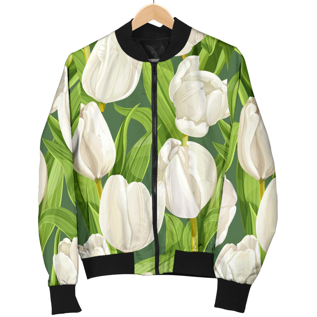 Tulip White Pattern Print Design TP05 Men Bomber Jacket