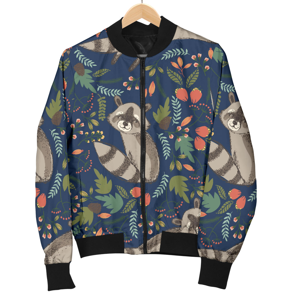 Raccoon Pattern Print Design A02 Women's Bomber Jacket