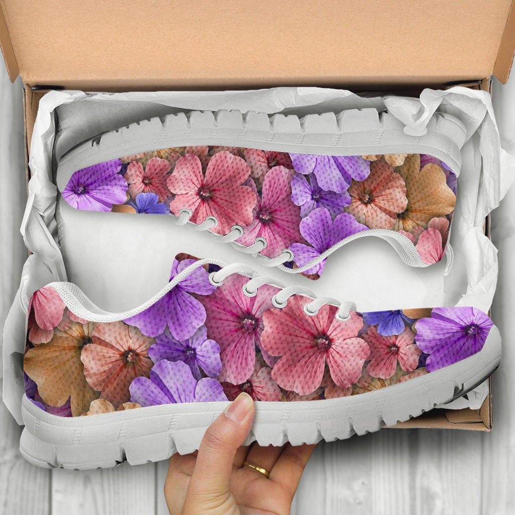 Colorful Geranium Pattern Sneakers White Bottom Shoes