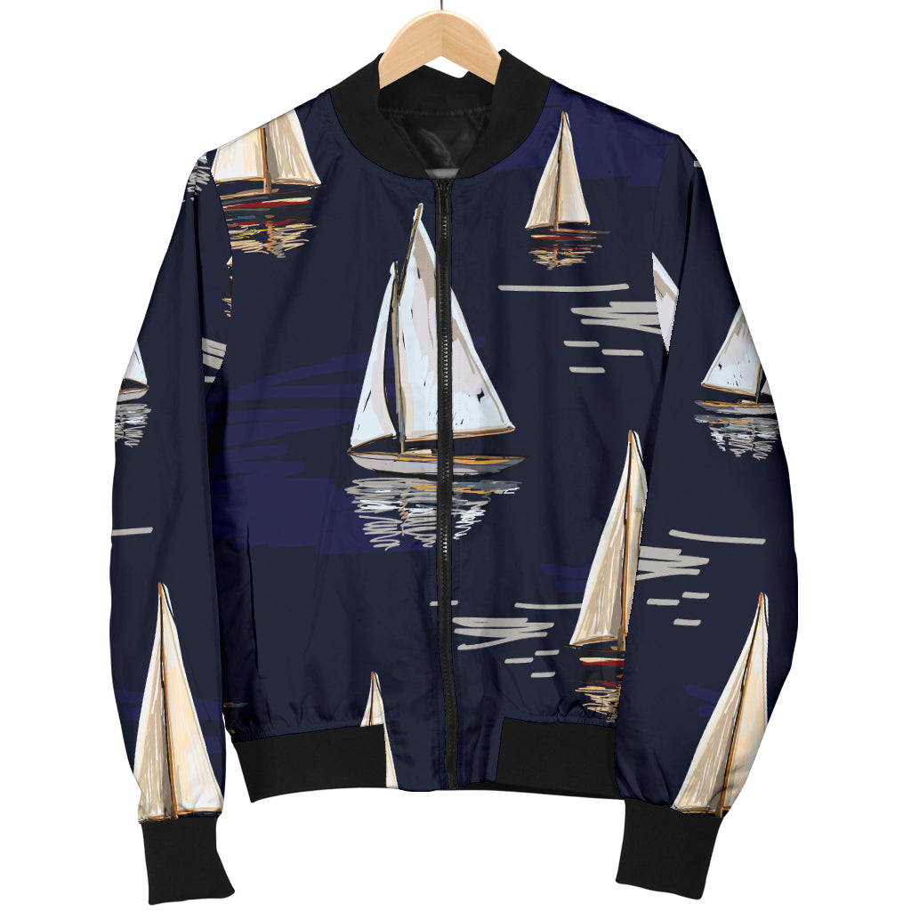 Sailing Ships Pattern Print Design A05 Women's Bomber Jacket