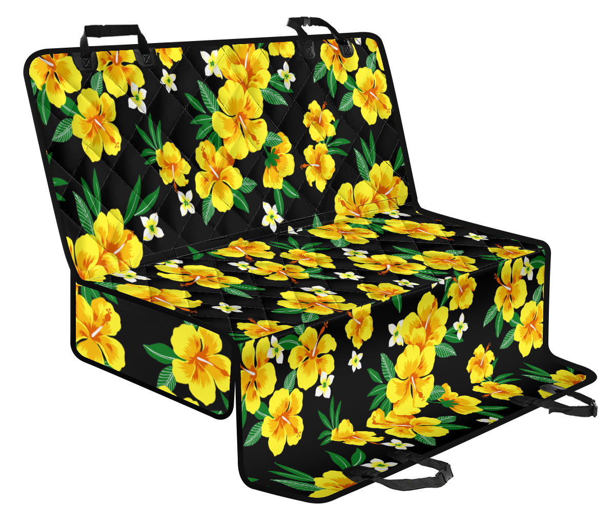 Yellow Hibiscus Pattern Print Design HB08 Rear Dog Seat Cover