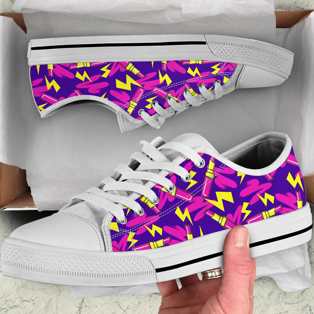 Lipstick Pattern Print Design LT04 White Bottom Low Top Shoes