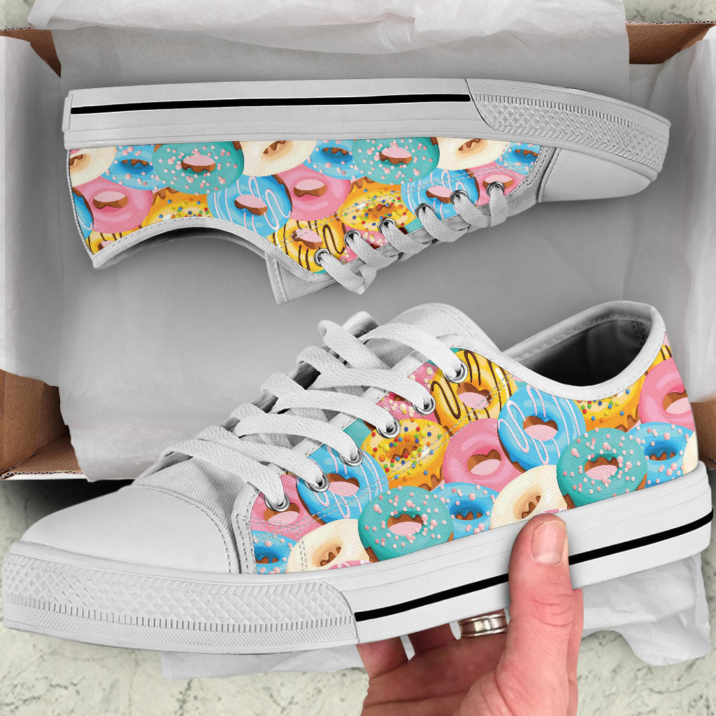 Donut Pattern Print Design DN01 White Bottom Low Top Shoes