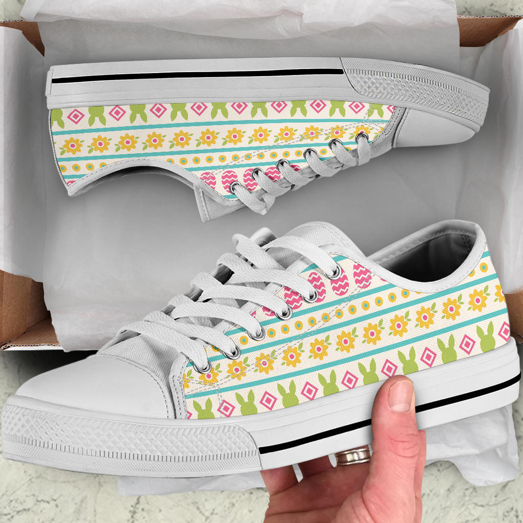 Easter Eggs Pattern Print Design RB016 White Bottom Low Top Shoes