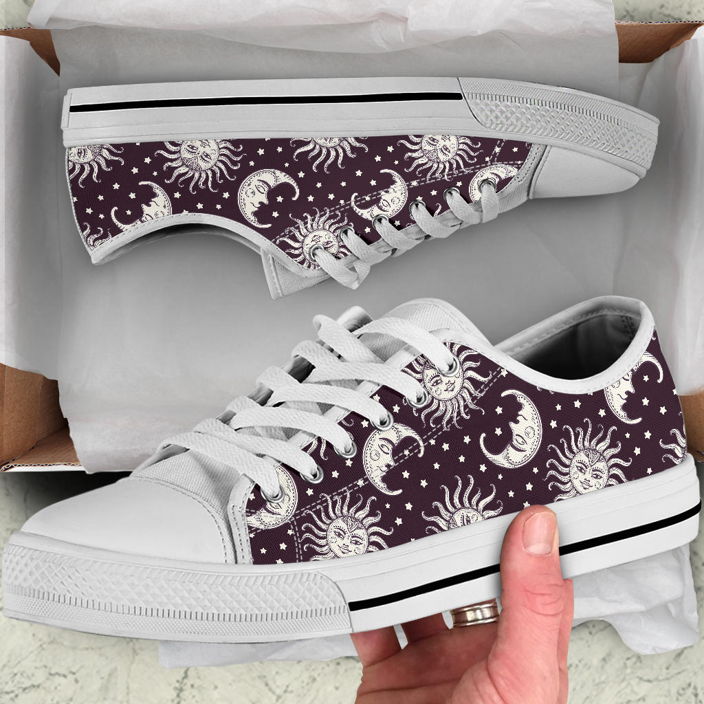 Sun Moon Face White Bottom Low Top Shoes
