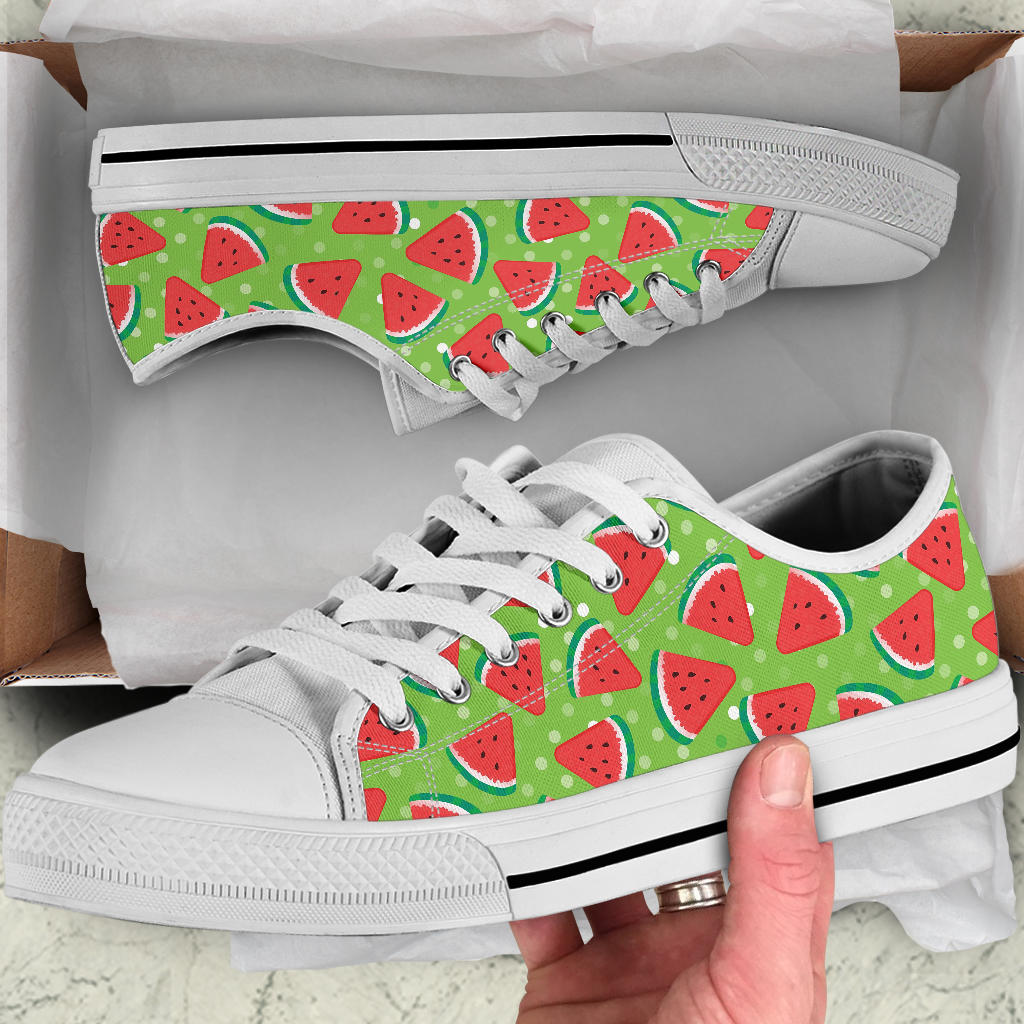 Watermelon Pattern Print Design WM05 White Bottom Low Top Shoes
