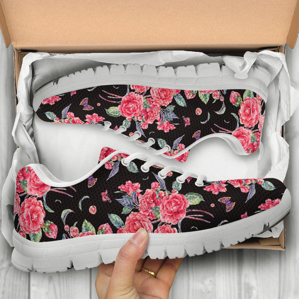 Camellia Pattern Print Design CM03 Sneakers White Bottom Shoes
