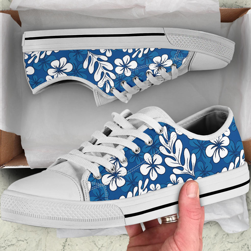Plumeria Pattern Print Design PM015 White Bottom Low Top Shoes