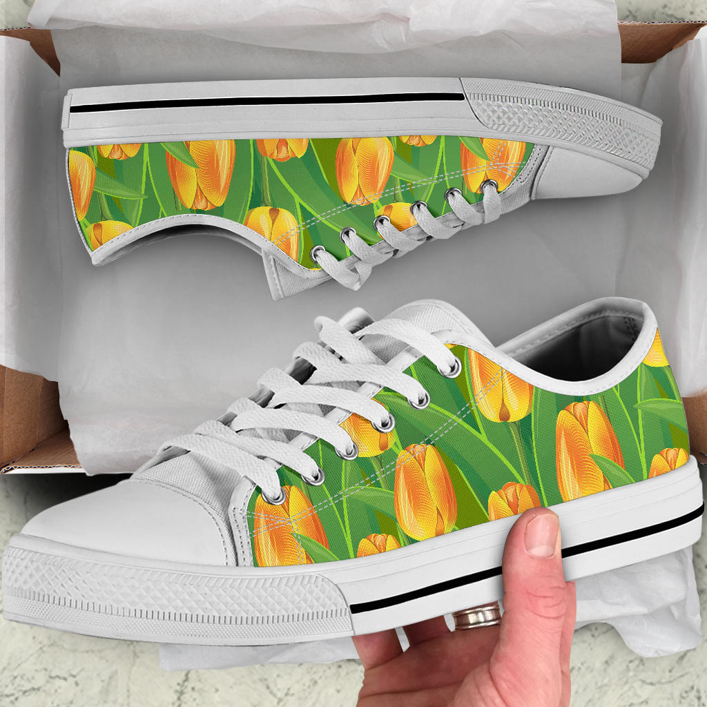 Tulip Orange Pattern Print Design TP07 White Bottom Low Top Shoes