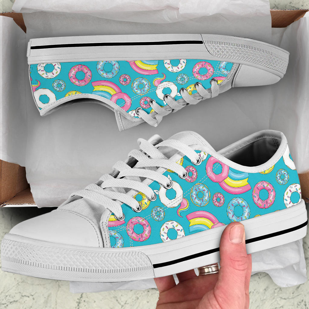 Donut Pattern Print Design DN013 White Bottom Low Top Shoes