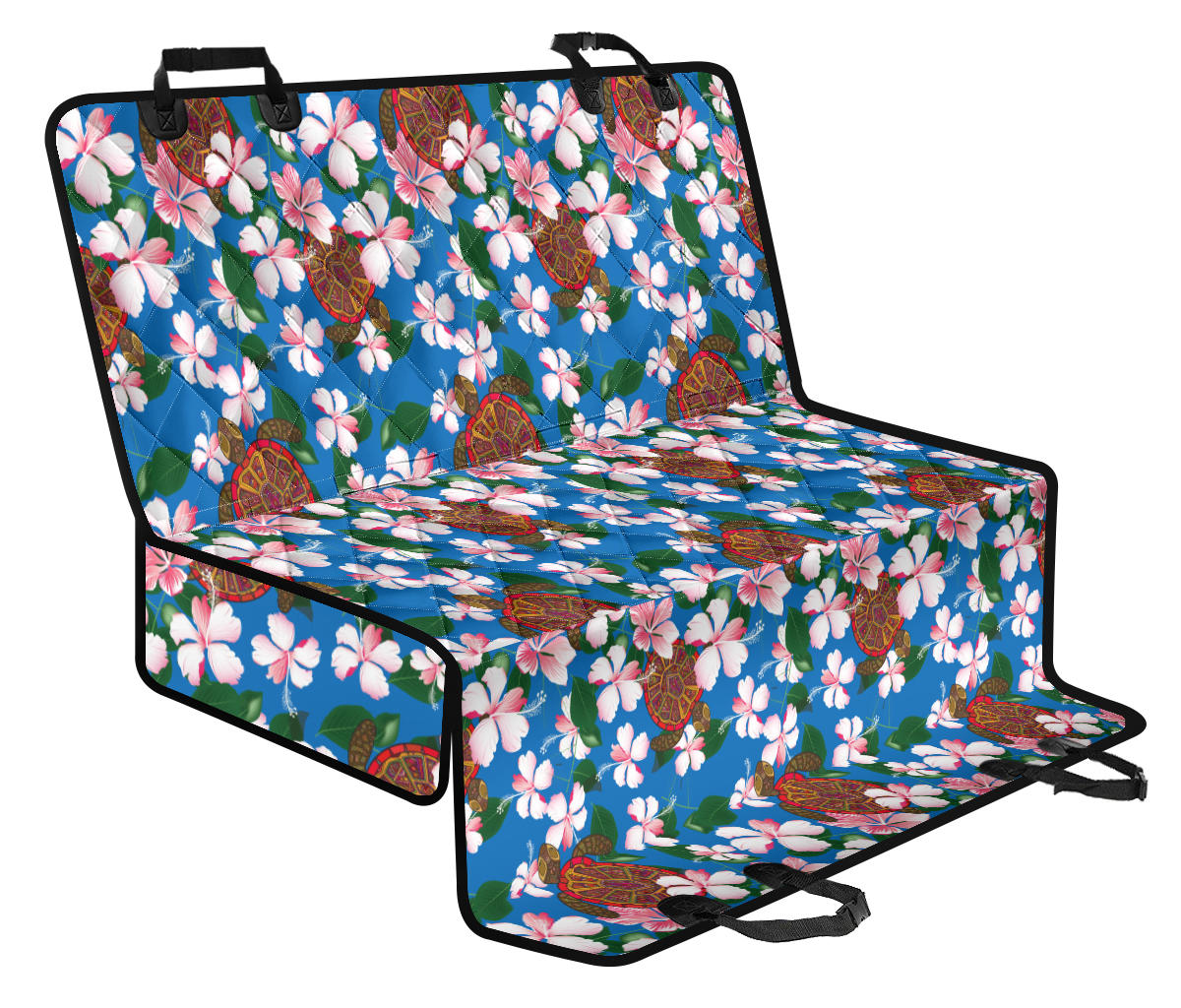 Sea Turtle Pink Hibiscus Hawaiian Print Rear Dog Seat Cover
